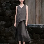 Cloud wrinkled V-neck sleeveless dress