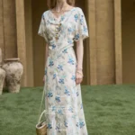 100% herringbone three-dimensional cut long skirt dress