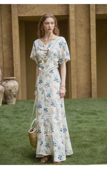 100% herringbone three-dimensional cut long skirt dress
