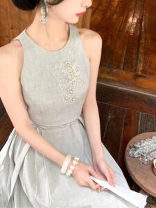 Heavy industry bead embroidery lace up large swing mop horse face skirt set