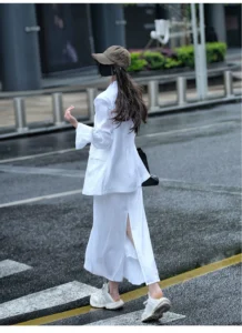 White linen two-piece set with camisole dress