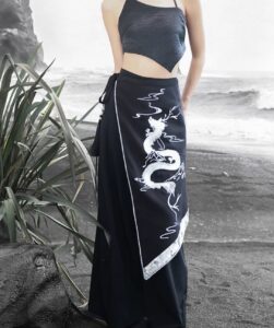 Dragon pattern embroidery patchwork women's cool and stylish new Chinese style wrapped skirt