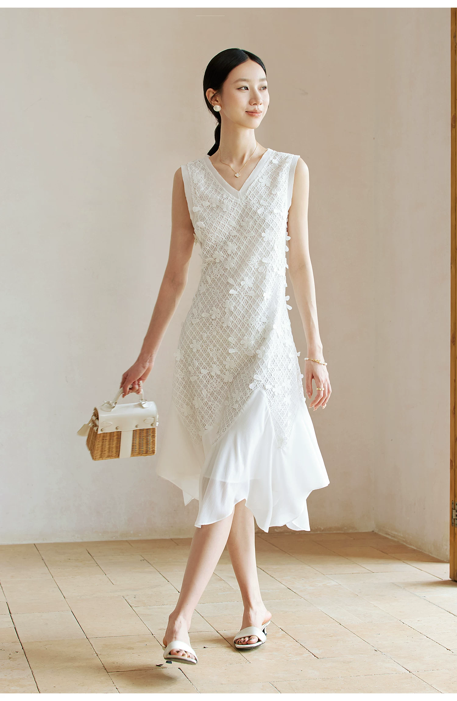 French style waist cinching slimming pole level feeling V-neck vest dress French style waist cinching slimming pole level feeling V-neck vest dress