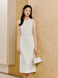 Handmade woven waistband sleeveless dress