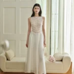 Mid length Tencel Blended Heavy duty Lace Hollow Sleeveless Dress