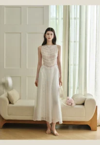 Mid length Tencel Blended Heavy duty Lace Hollow Sleeveless Dress
