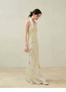 V-neck hanging neck printed dress