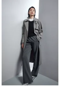 Old money style gray long windbreaker for women
