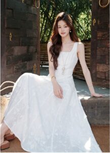 French U-neck spaghetti strap dress
