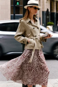 Printed vertical cut elegant and high-end half skirt