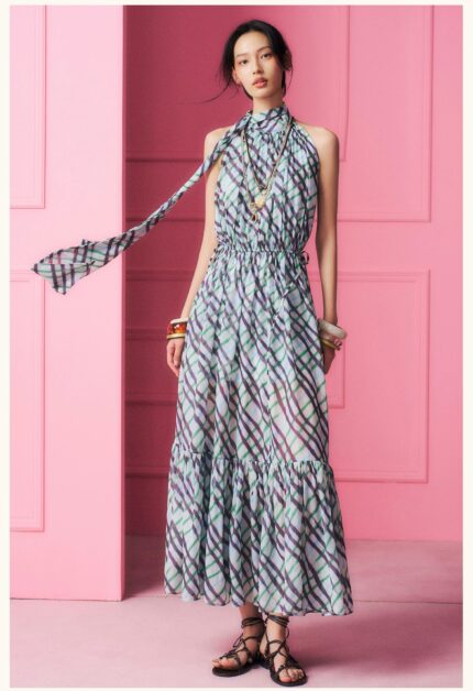 Long ribbon 5-meter material printed long skirt dress