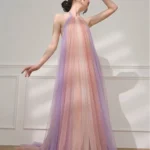 French fairy style sleeveless neck hanging mesh long dress
