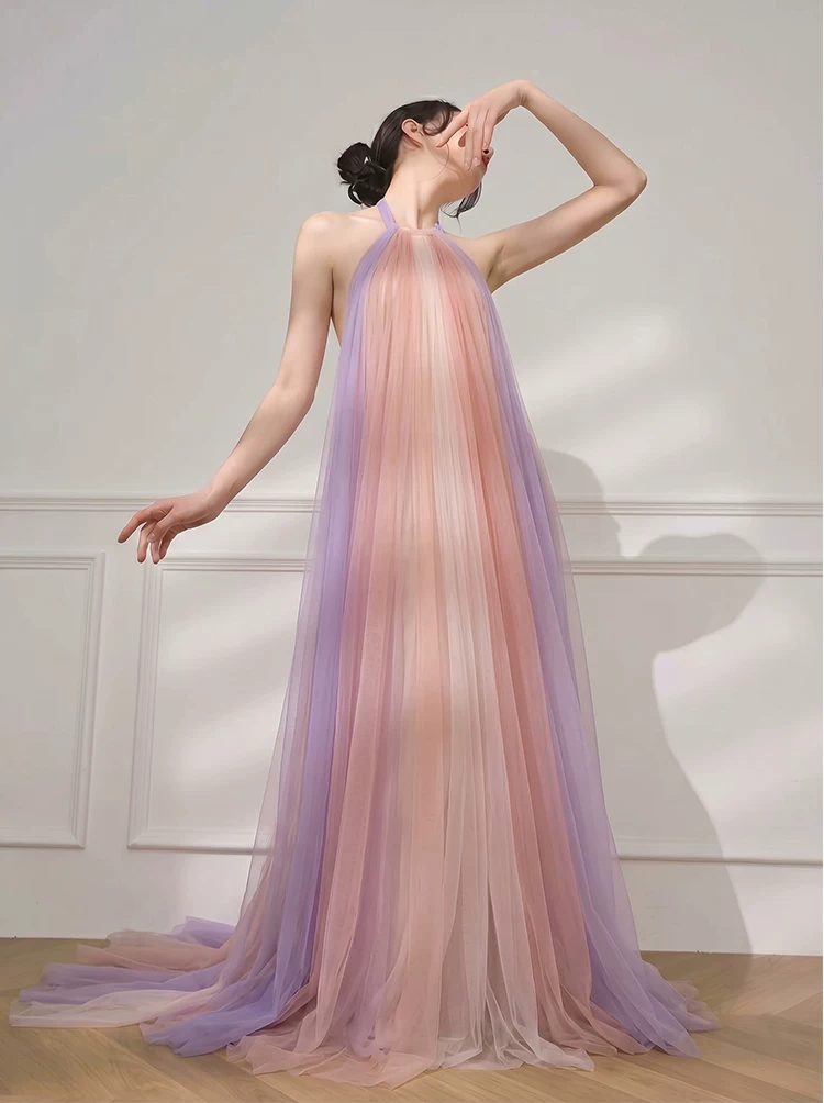 French fairy style sleeveless neck hanging mesh long dress French fairy style sleeveless neck hanging mesh long dress