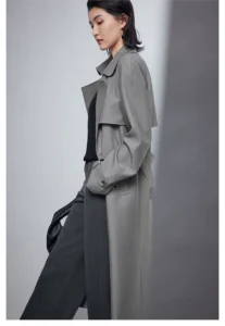 Old money style gray long windbreaker for women