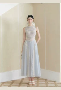 Collar lace hollow sleeveless dress