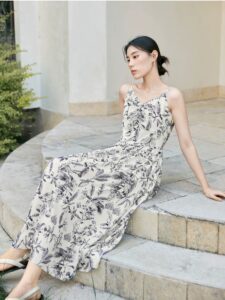 Ink printed suspender dress