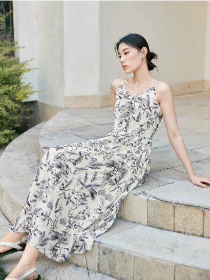 Ink printed suspender dress