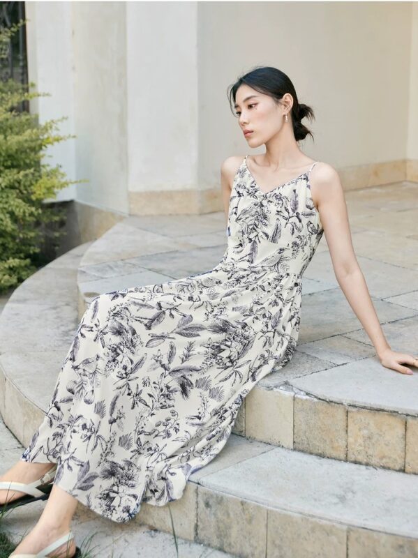 Ink printed suspender dress