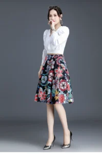 Printed skirt, half body skirt, women's A-line skirt