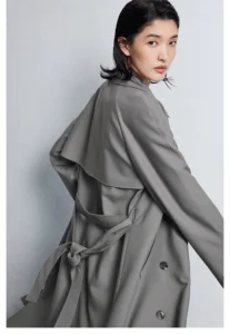 Old money style gray long windbreaker for women