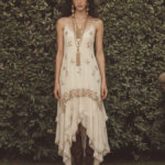 V-neck lace camisole dress with irregular hem for women, mid length skirt