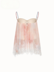 Chiffon lace hem with a drape, ruffled edges, lazy strapless top