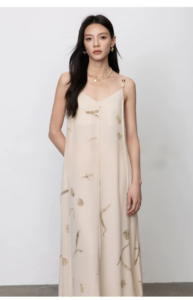 Silk suspender dress, women's mulberry silk long dress