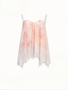 Chiffon lace hem with a drape, ruffled edges, lazy strapless top