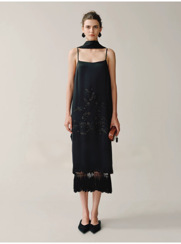 Original floral 3D embroidery handmade tassel nail bead camisole vest skirt