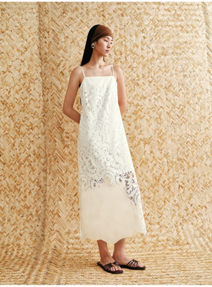 Customized embossed lace embroidered patchwork suspender dress