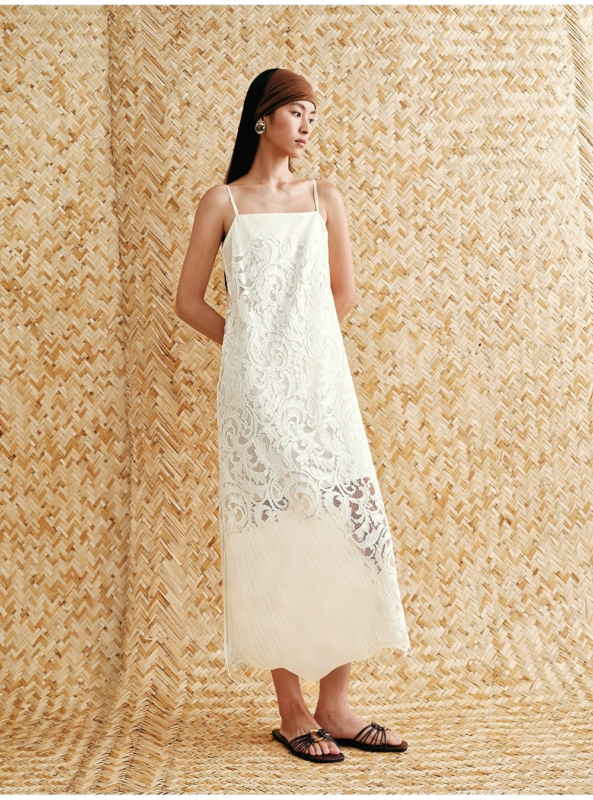 Customized embossed lace embroidered patchwork suspender dress