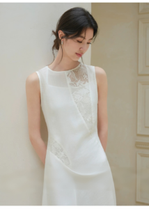 Ramie Tencel Micro Transparent Lace Sleeveless Dress