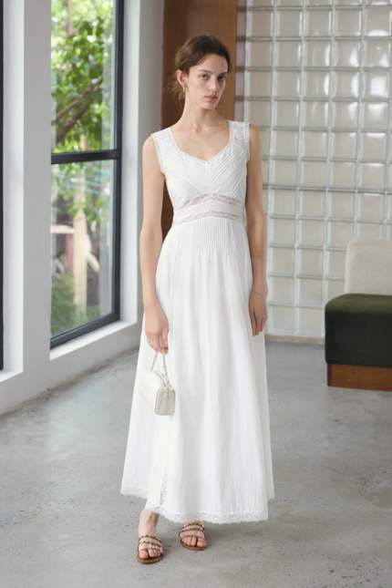 Splicing lace V-neck sleeveless dress