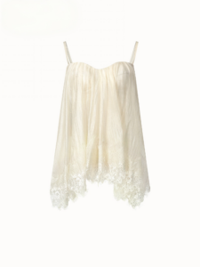 Chiffon lace hem with a drape, ruffled edges, lazy strapless top