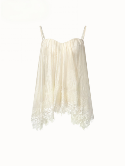 Chiffon lace hem with a drape, ruffled edges, lazy strapless top