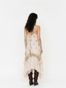 V-neck lace camisole dress with irregular hem for women, mid length skirt
