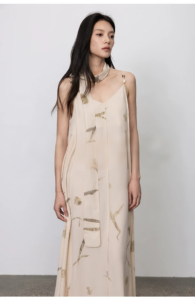Silk suspender dress, women's mulberry silk long dress