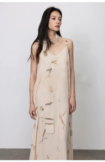Silk suspender dress, women's mulberry silk long dress