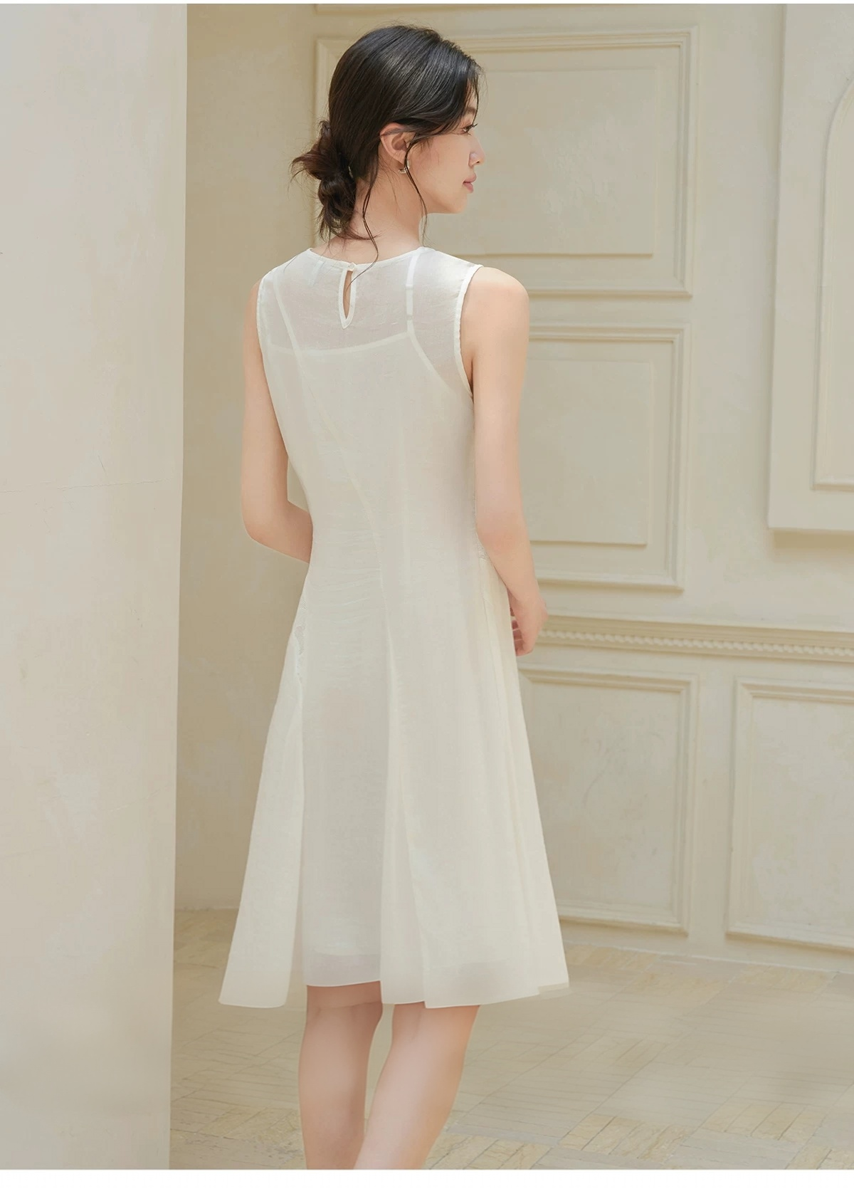 Ramie Tencel Micro Transparent Lace Sleeveless Dress Ramie Tencel Micro Transparent Lace Sleeveless Dress