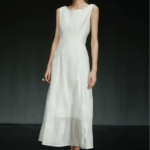 White textured sleeveless dress for women
