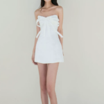 French white strapless bow skirt