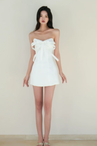 French white strapless bow skirt