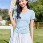 White V-neck short sleeved T-shirt for women