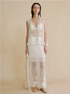 Songta tassel straight tube half skirt elegant slim fit knitted half skirt