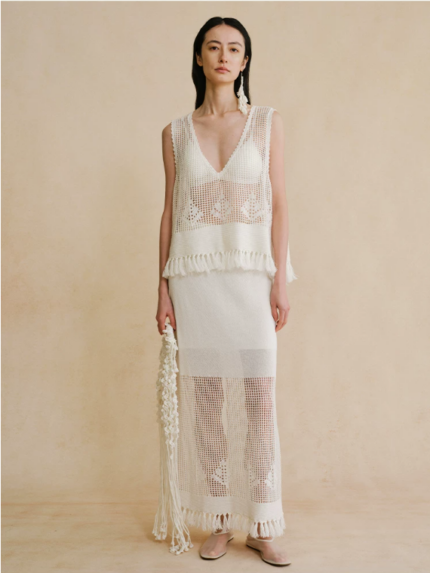 Songta tassel straight tube half skirt elegant slim fit knitted half skirt