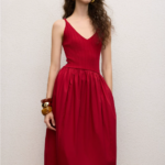 V-neck cinched waist simple knit patchwork dress elegant and fashionable dress