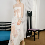 Bow print strapless knit dress