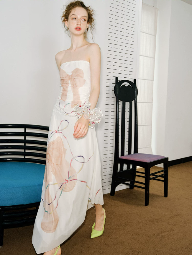 Bow print strapless knit dress Bow print strapless knit dress