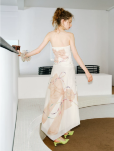 Bow print strapless knit dress