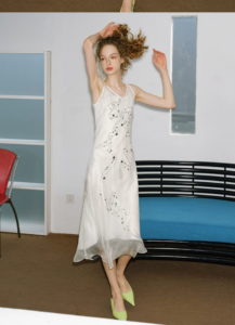 Chiffon rhinestone camisole dress, women's French niche dress
